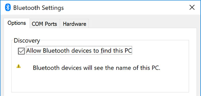 Đi đến Devices > More Bluetooth options