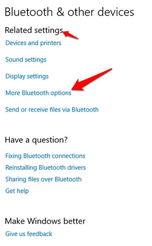 Nhấp vào More Bluetooth options