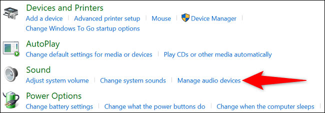 Nhấp vào mục “Manage Audio Devices”