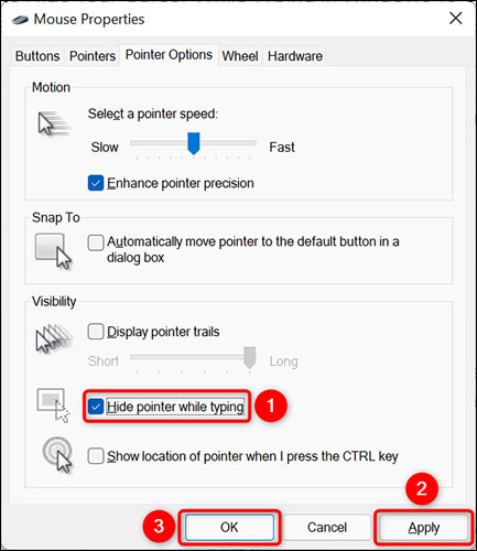 Bật tùy chọn “Hide Pointer While Typing”