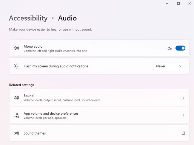 Bật Mono audio từ Accessibility Settings