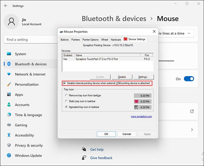 Bật Touchpad thông qua Settings của Windows 11