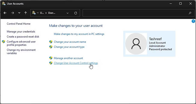 Thay đổi cài đặt User Account Control