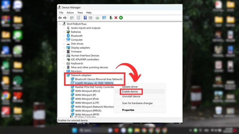 Chọn Enable Device để bật lại Network Adapter
