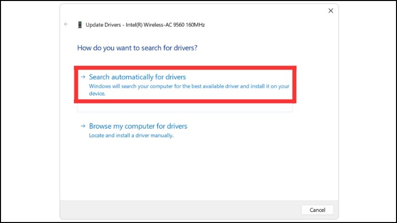 Chọn Search automatically for updated driver software