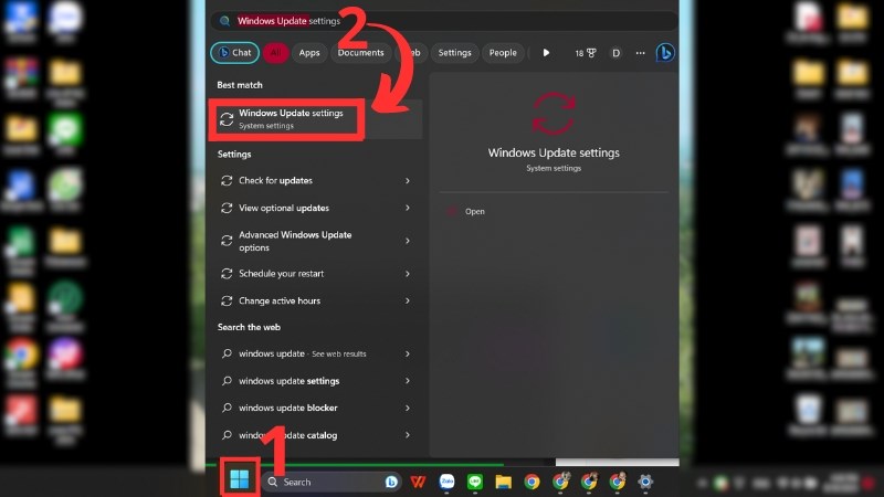 Start menu > Nhập và tìm kiếm Windows Update setting
